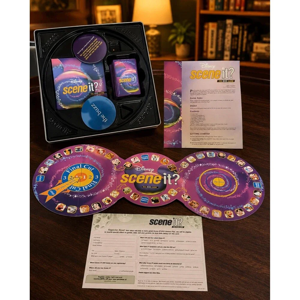 Disney Scene It DVD Game Collector Tin Disney Pixar Trivia Board Game VTG 2004